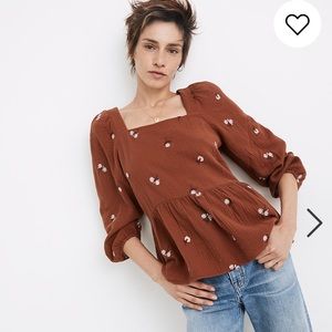 NWOT Madewell Sweetheart Long Sleeve Embroidered Blouse